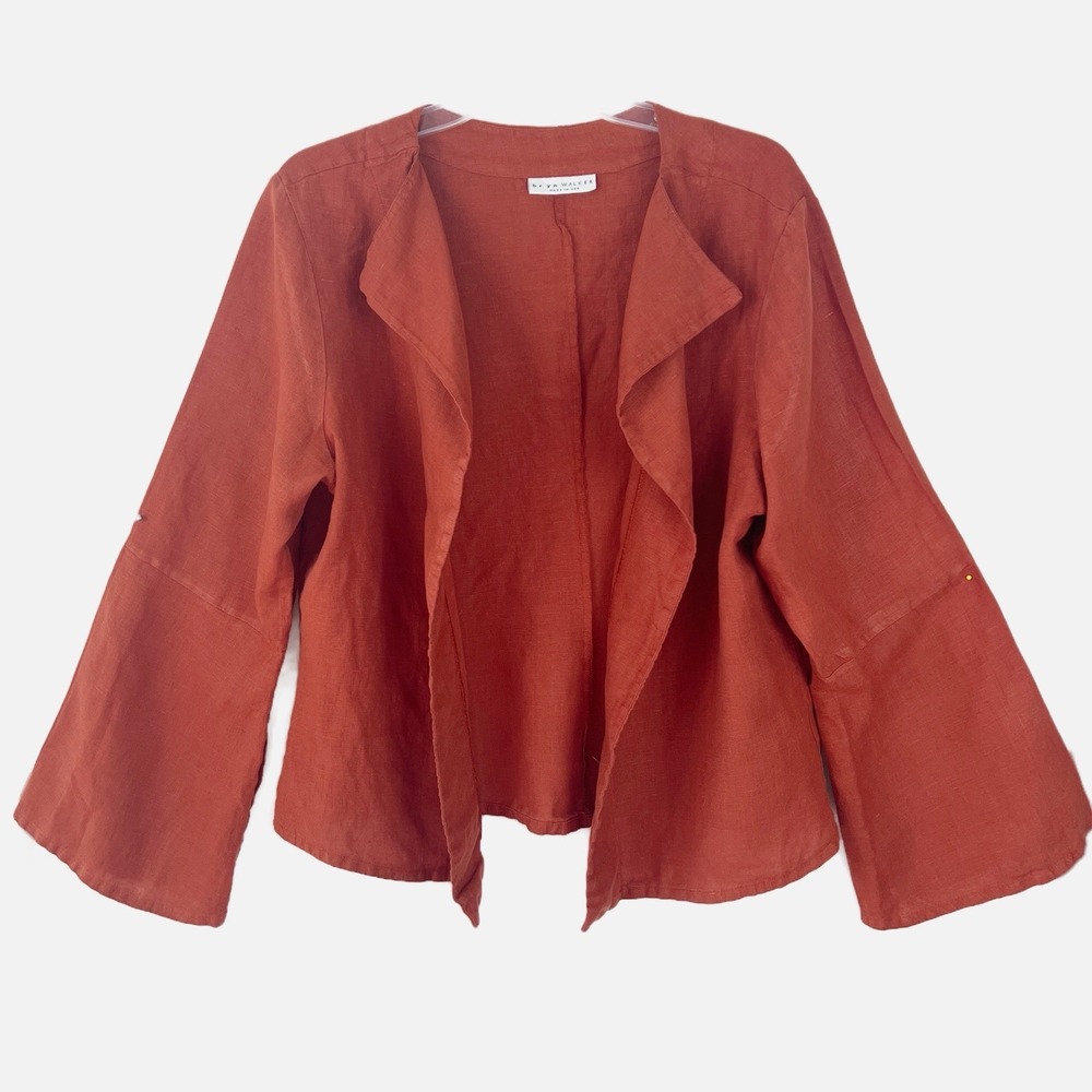 bryn Walker Rust Red Open Linen Jacket